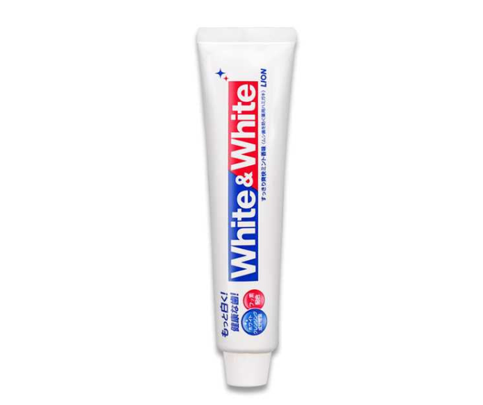 Tube of White & White toothpaste on a white background