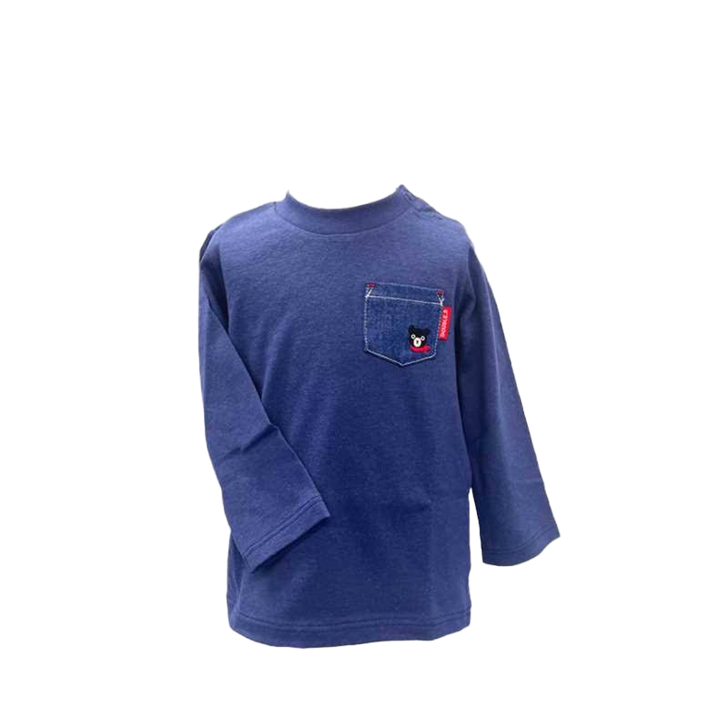 MIKI HOUSE DOUBLE-B Long-Sleeve T-Shirt with Denim Pocket