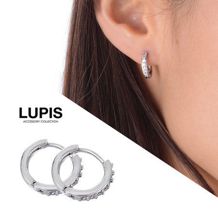 LUPIS Silver Hoop Ring Stud Earrings