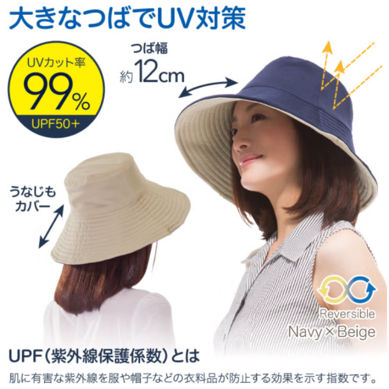 NEEDS UVCUT Double-sided Foldable Sun Hat (Black and Beige)