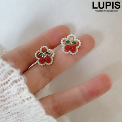 Lupis Cherry Floral Stud Earrings