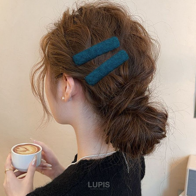 One-Color Knit Snap Hairpin (Blue)