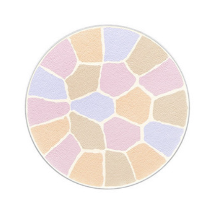 Round rug with a pastel geometric pattern on a white background
