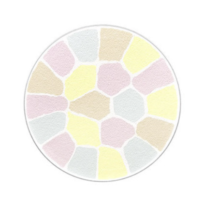 Round rug with pastel geometric pattern on a white background