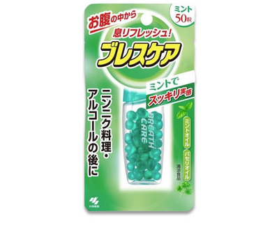 Packaging of Breath Care mint tablets with Japanese text on a white background