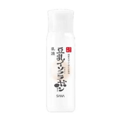 A bottle of SANA Nameraka Honpo Soy Isoflavone Emulsion, 150 ml, with Japanese text on the label.