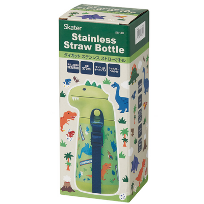 Skater Dinosaur Stainless Steel Bottle with Die Cut Straw