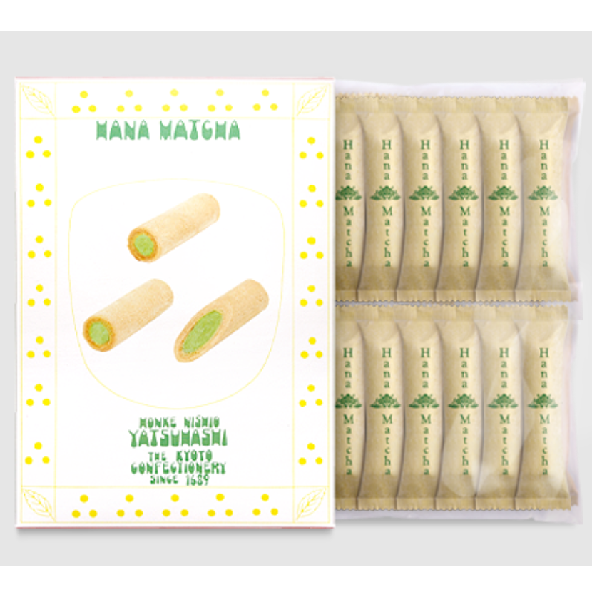 Honke Yatsuhashi Nishio Co., Ltd. Hana Matcha Cream Roll Wafer Cookies