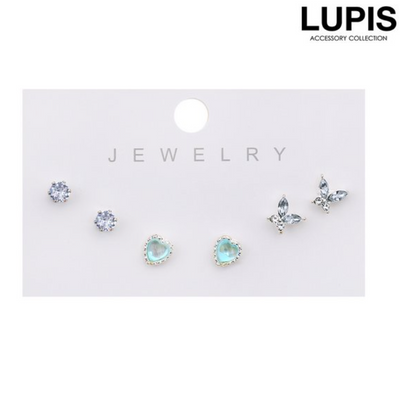 Lupis Butterfly x Heart x Stone Earrings Set