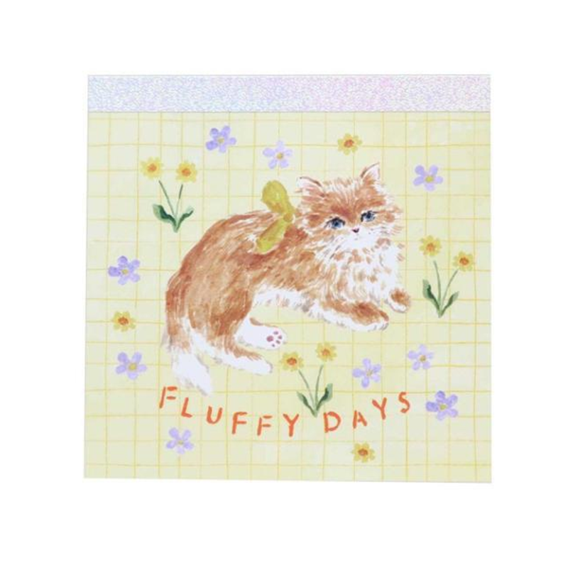 Green Flash - Yellow Ribbon Cat by Haruka Toshimitsu Memo Pad