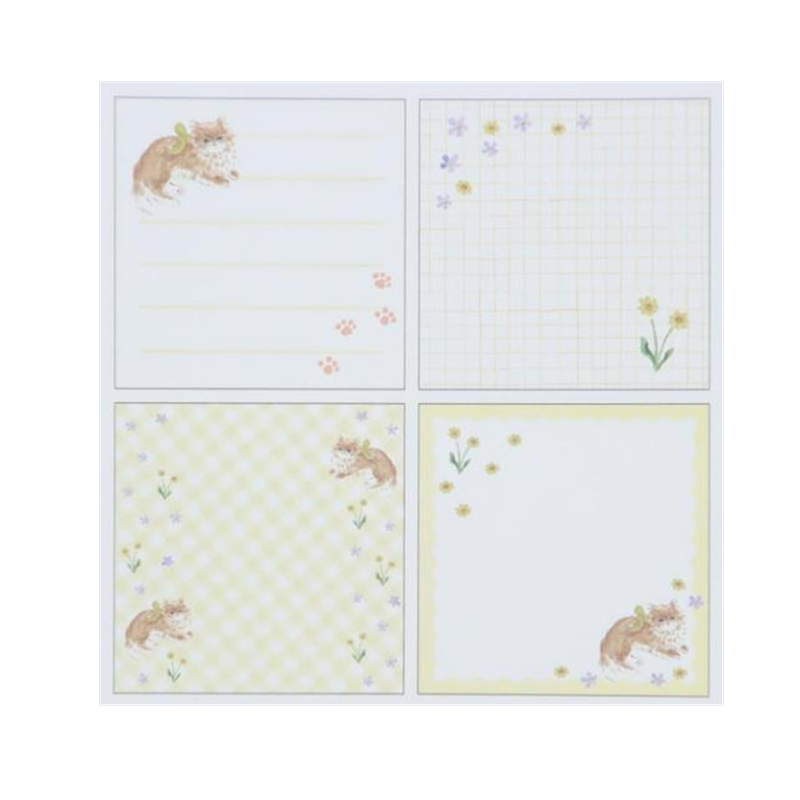Green Flash - Yellow Ribbon Cat by Haruka Toshimitsu Memo Pad