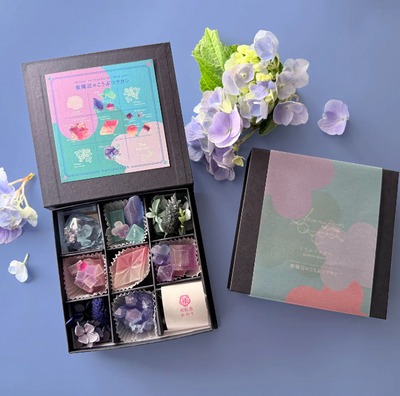 PREORDER Harapecolab Hydrangea Gemstone Wagashi Candy, Tea, and Candle Set